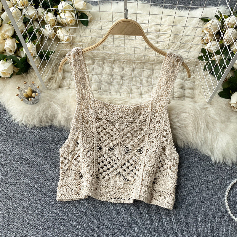 Ensemble deux pièces gilet à col carré, haut court, taille haute, fourreau, design creux, pantalon à pattes d'éléphant