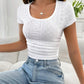 Low Round Neck Eyelet Short Slim T-shirt For Women
