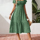 New European And American-style Square-neck Puffed-sleeve Floral-print Dress