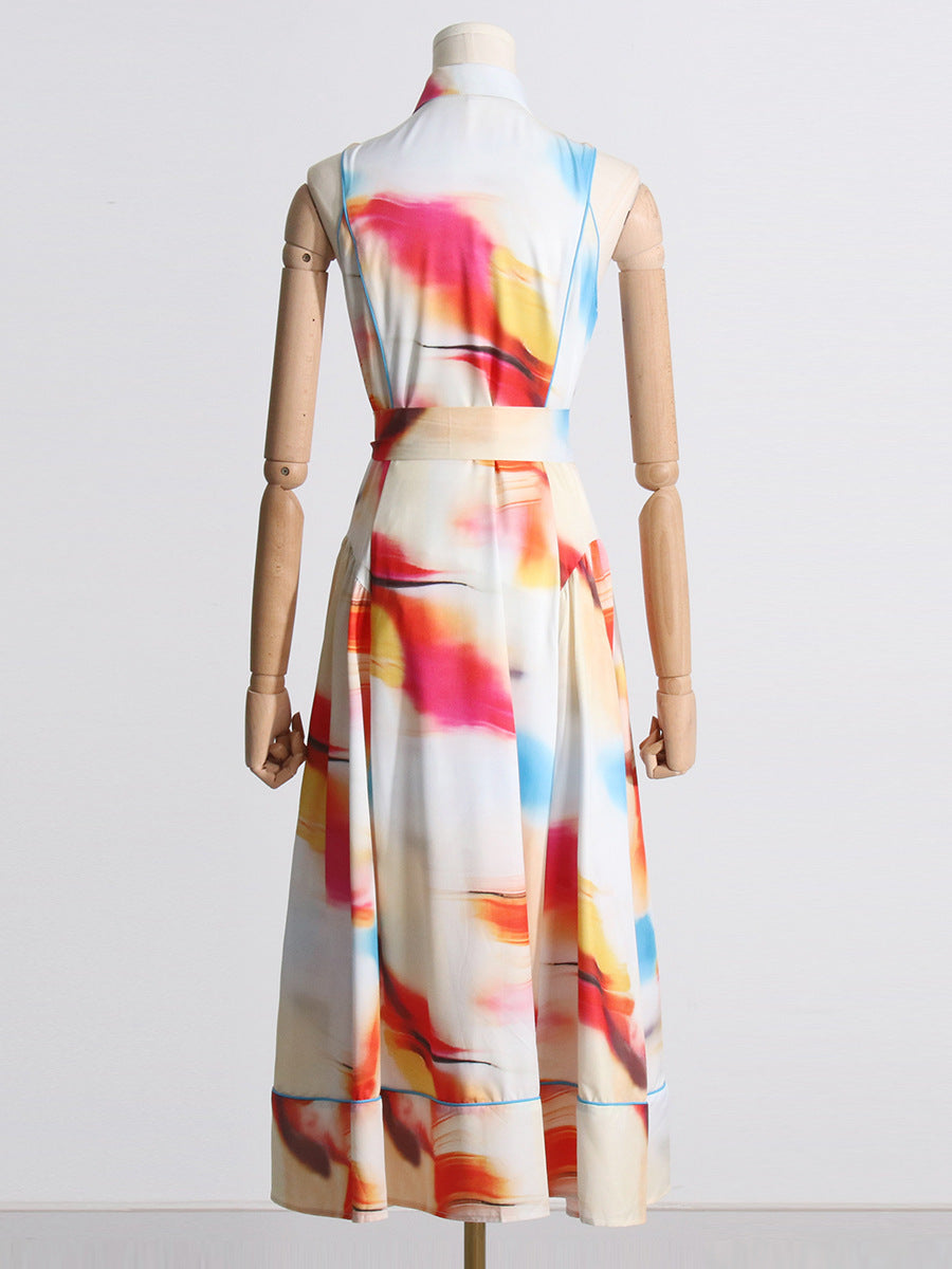 Robe à lacets imprimée à col polo pour femme