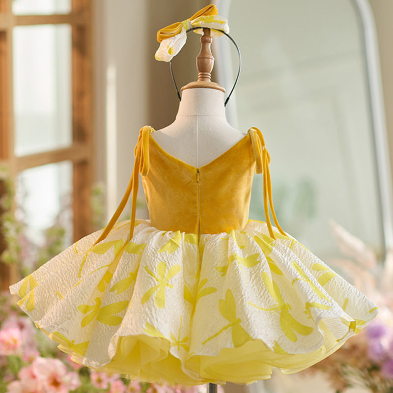 Golden Western Style Girls Birthday Short Formal Dress