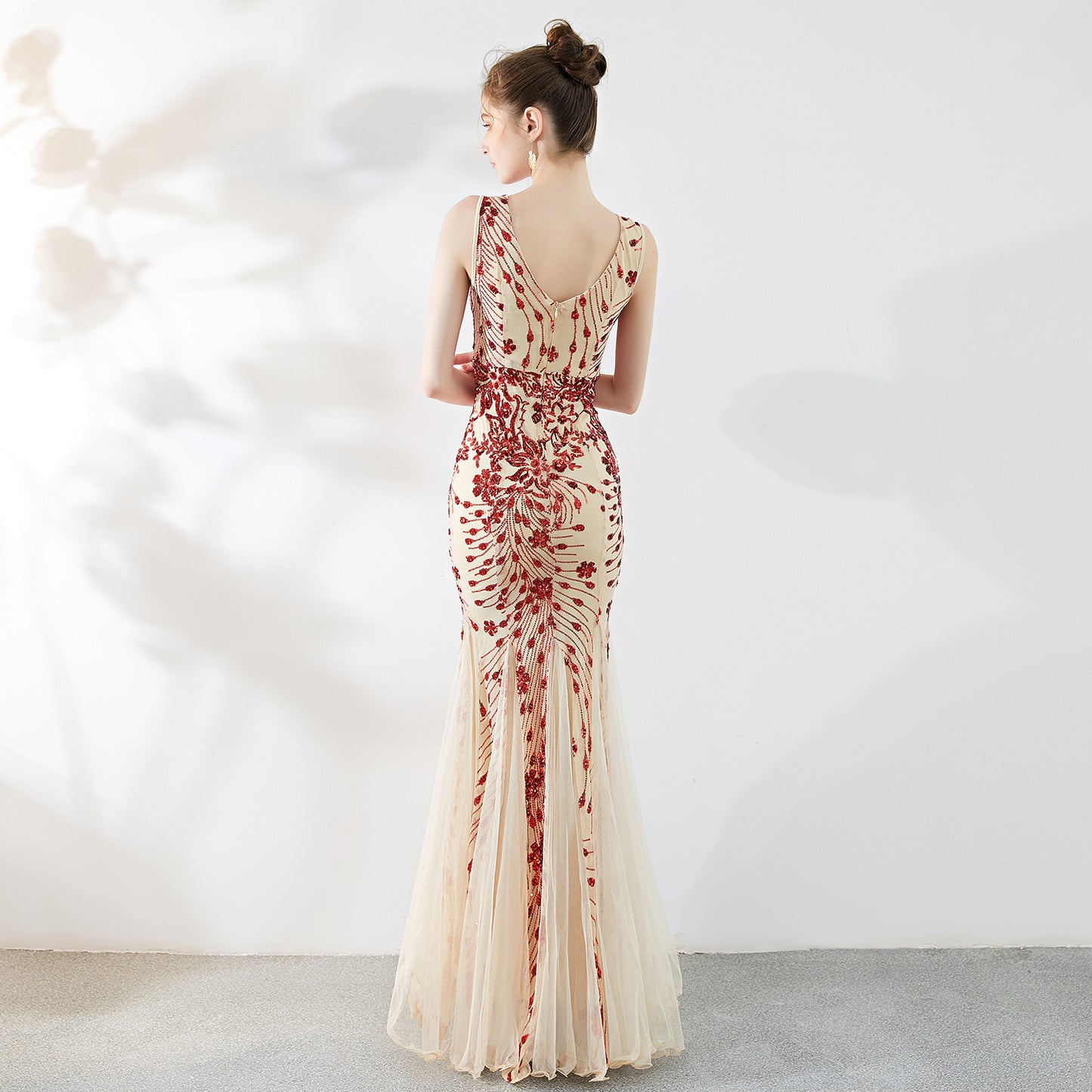 Robe de soirée élégante à paillettes et queue de poisson pour femme