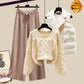 Ensemble trois pièces pour femme, gilet, pull épais, pantalon large