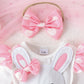 Combinaison à manches longues pour bébé fille avec motif lapin et coiffe
