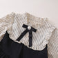 Fake Two-piece Korean Striped Contrast Color Long Sleeve Skirt