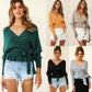 Ladies Autumn Winter Short Pullover V-Neck Knitted Top