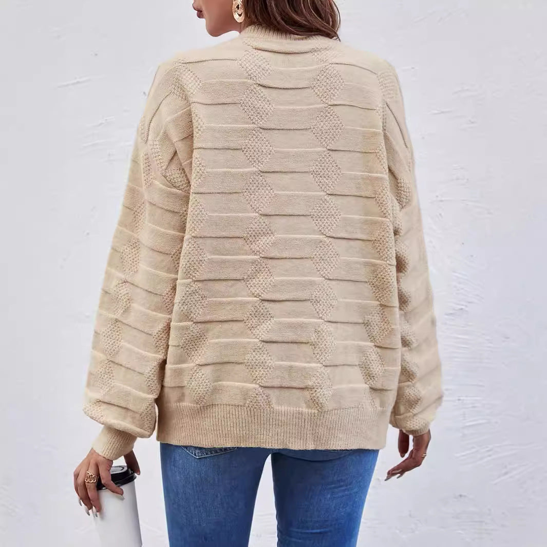 Pull décontracté à manches longues et col rond de couleur unie