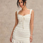 Womens Solid-Color Fashion Wave-Pattern Lace-Up Halter Strap Dress
