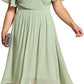 Banquet Evening Dress A- Line V-neck Chiffon Short Sleeve Knee-length Plus Size