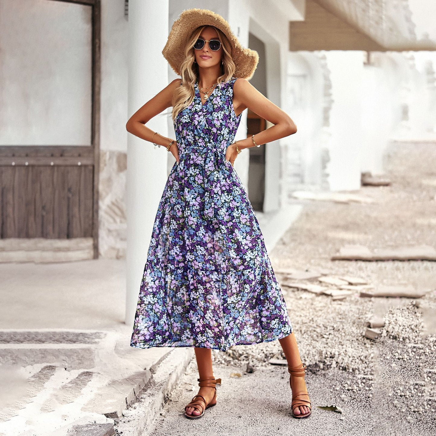 Fitted Waist Vest Dress Spring And Summer Leisure Vacation Style