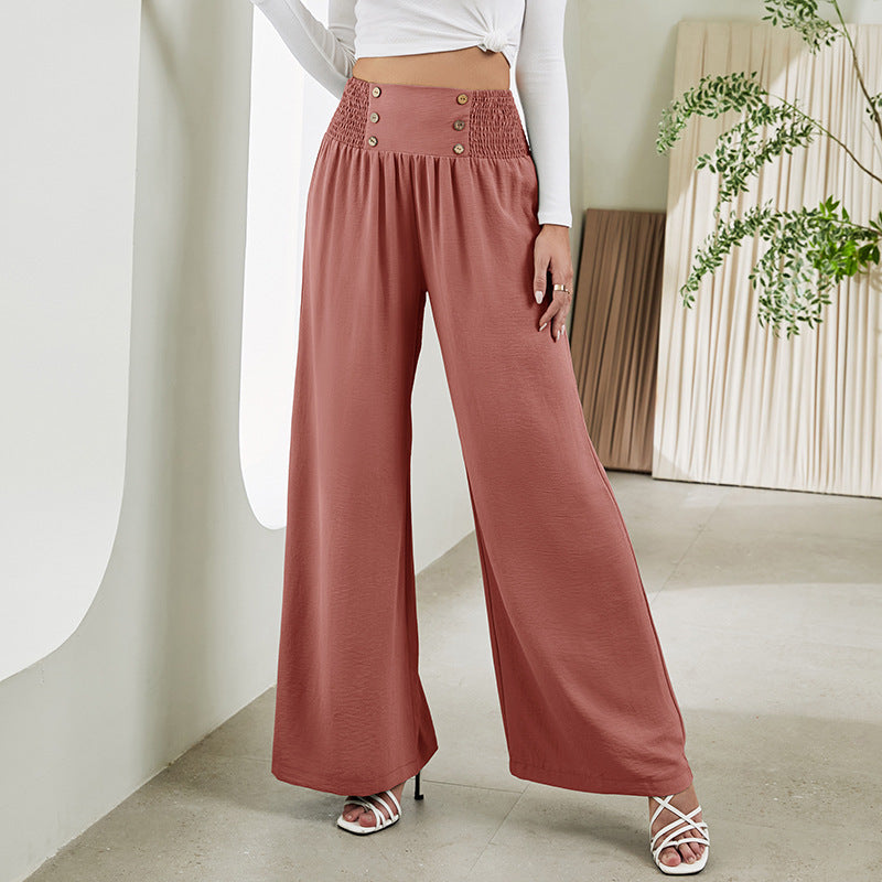 Pantalon droit à jambes larges et élastique, taille haute, décontracté, tendance, pour femme