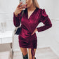 Puff Sleeve V Neck  Slim Pull Rope Wrap Hip Dress