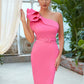 One Shoulder Solid Color With Belt Party Dress