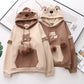 Hooded Bear Embroidery Plus Velvet Sweater Loose And Thin Coat Women