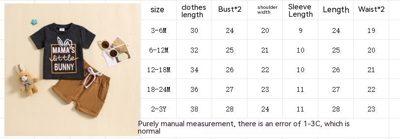 Bunny Letter Print Short-sleeve Top Solid Color Shorts Two-piece Set