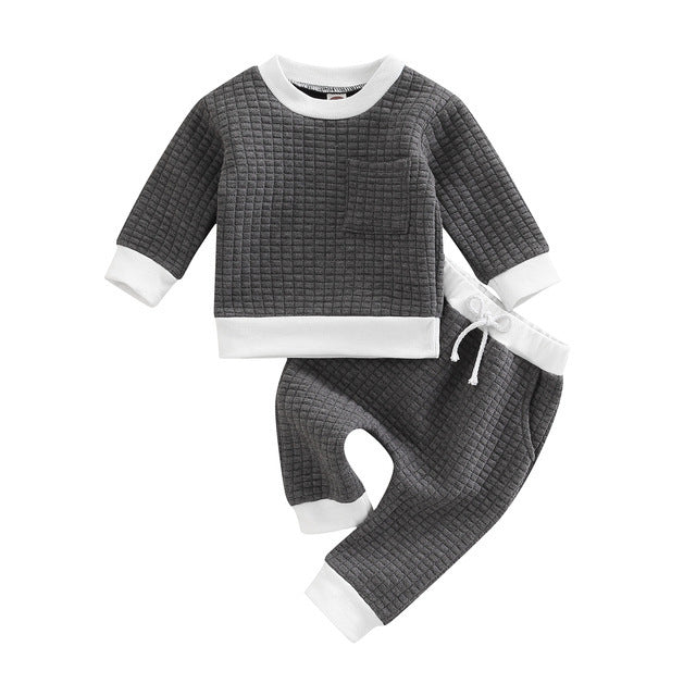 Boys' And Girls' Plaid Long Sleeve Round Neck Tops