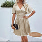 Solid Color And V-neck Ruffle Sleeve Dress