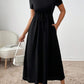 Women's Solid-Colored Short-Sleeve Drawstring Dress With Side Pockets