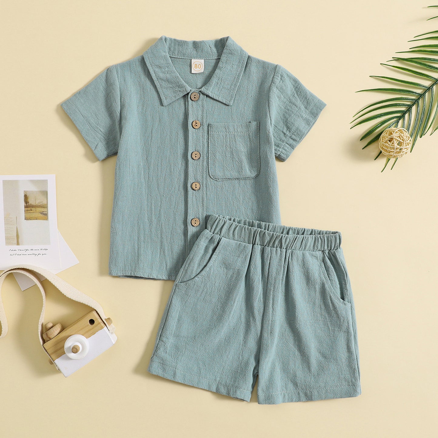 Polo d'été à manches courtes et revers en coton et lin, style décontracté, ensemble deux pièces