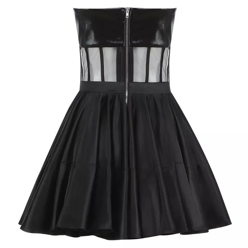 Robe de soirée en cuir à volants bouffants et dos nu avec haut tube