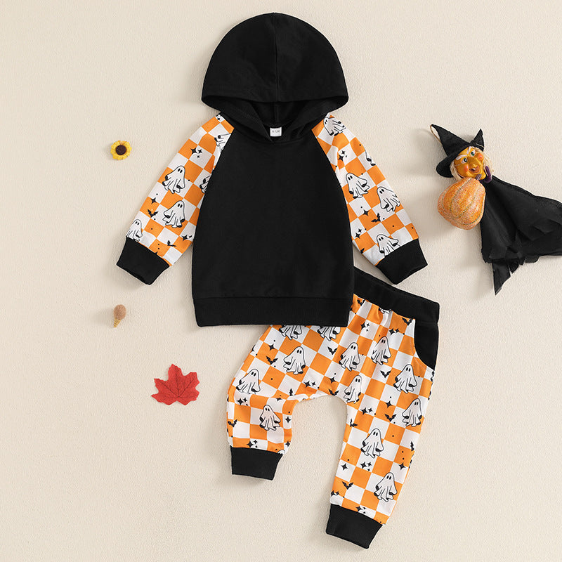 Ensemble deux pièces sweat à capuche multicolore et pantalon à carreaux pour enfant