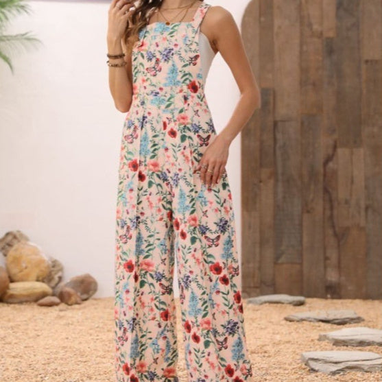 Cross-border Floral Print Button Wide Leg Jumpsuit Sale In Stock