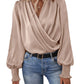 Women's Elegant Women's V-neck Lantern Sleeve Style Solid Color Shirt