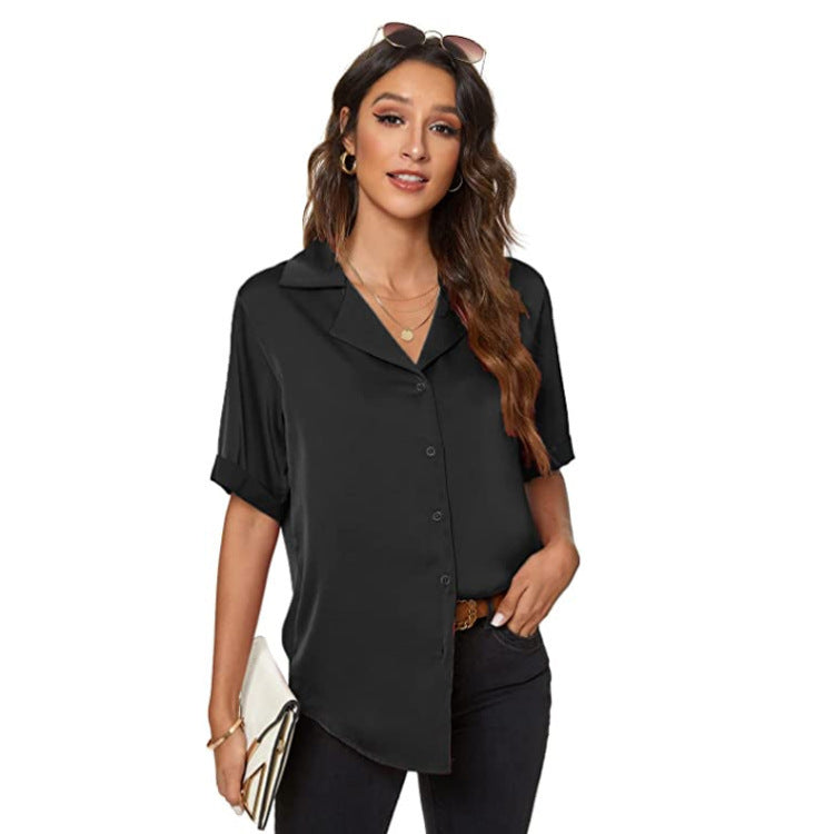 Women's Temperament Solid Color Button-Up Shirt Top
