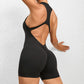 Combinaison short de yoga zippée sans manches pour femme, effet gainant, extensible, effet gainant, pour le sport et le levage des fesses