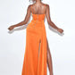 Backless V Spaghetti Straps Slimming Fishbone Sleeveless Long Slit Bandage One-piece Dress