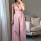 Solid Color Three-dimensional Floral Lace-up Jumpsuit