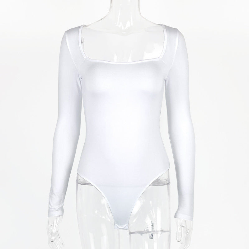 Slim Fit Slimming Square Collar Bottoming Long Sleeve Jumpsuit