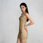 French-Style Delicate Champagne-Gold Hollowed-Out Camisole Dress