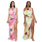 Women's Sleeveless Vibrant Color Gradient Slit Dress