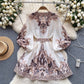 Robe femme manches lanternes taille ajustée imprimé