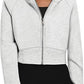 Sweat-shirt à capuche zippé décontracté en polaire, cardigan de sport tendance, hauts courts, vêtements pour femmes