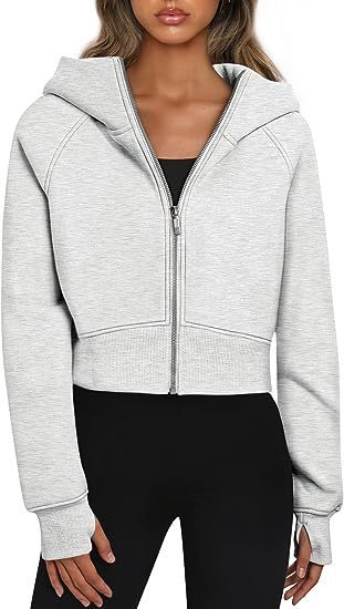 Sweat-shirt à capuche zippé décontracté en polaire, cardigan de sport tendance, hauts courts, vêtements pour femmes