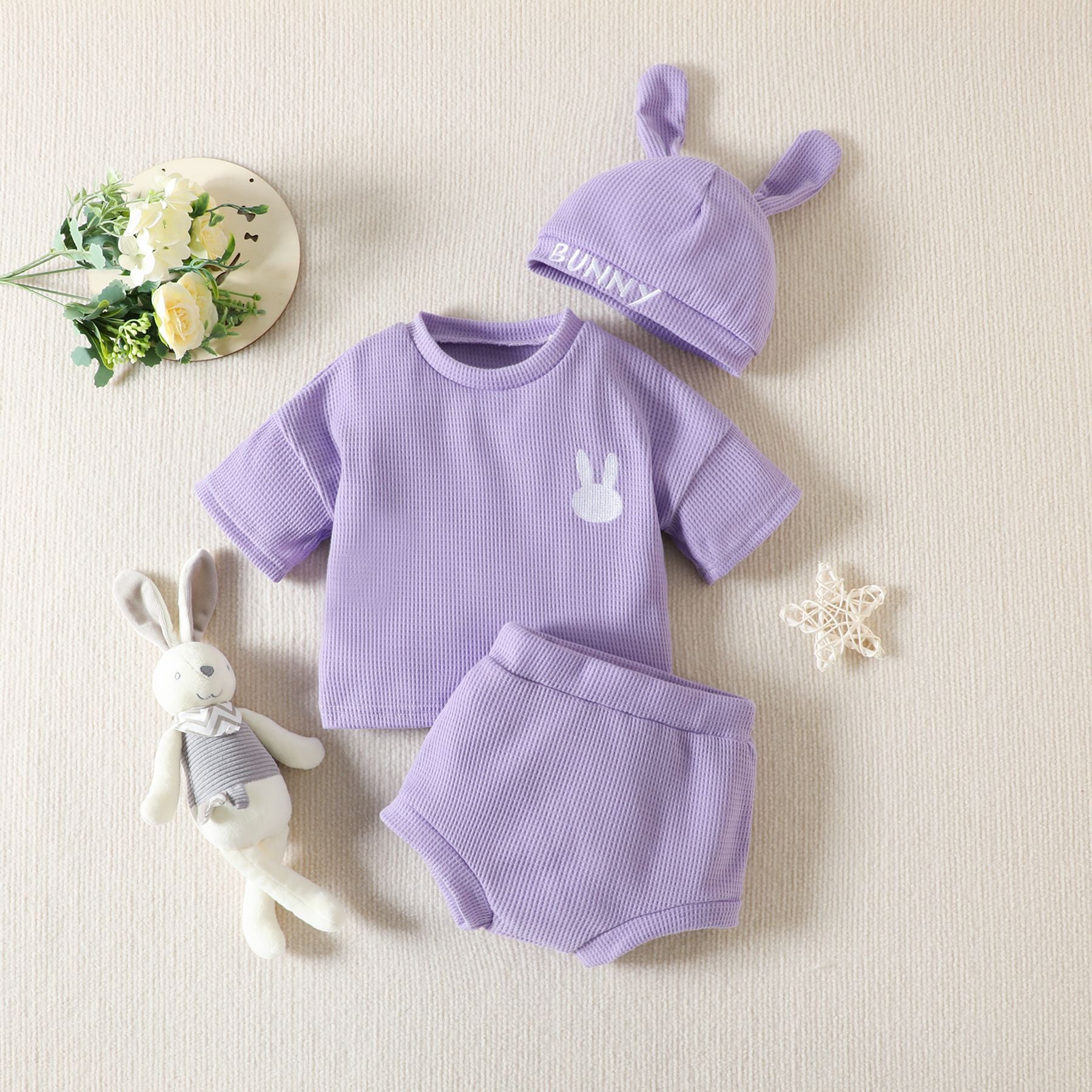 Ensemble t-shirt, short et chapeau pour enfant, couleur unie, mignon et printanier