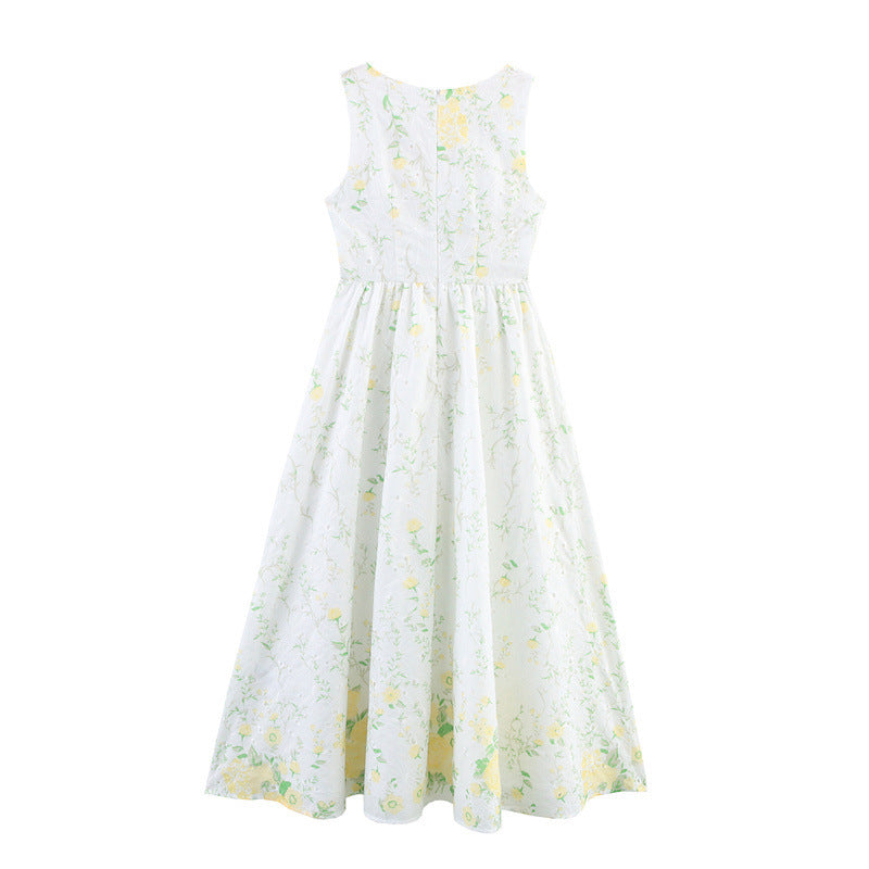Embroidered Large Swing Square Collar Sleeveless Dress