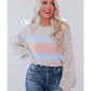 Contrast Color Top Women's Leopard Print Round Neck Long Sleeve