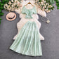 Hollowed-out Embroidered V-Neck Shirt With Ruffled Long Skirt