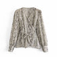 V-neck Snake Print Wrap-up Lace-up Cardigan Top Women's