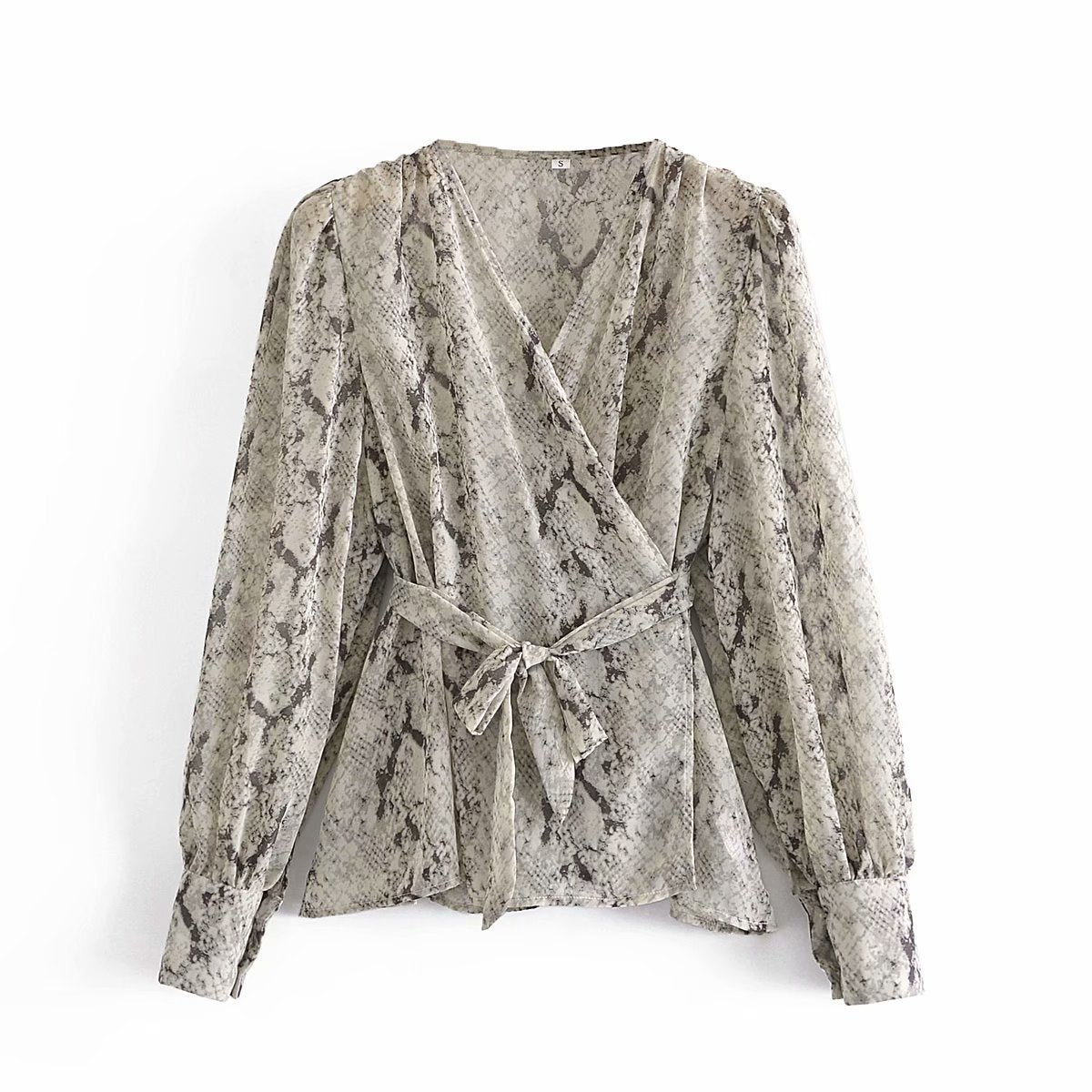 V-neck Snake Print Wrap-up Lace-up Cardigan Top Women's