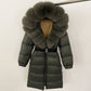 Women's Long Cinched Hoodie Real Fox Fur Collar Coat