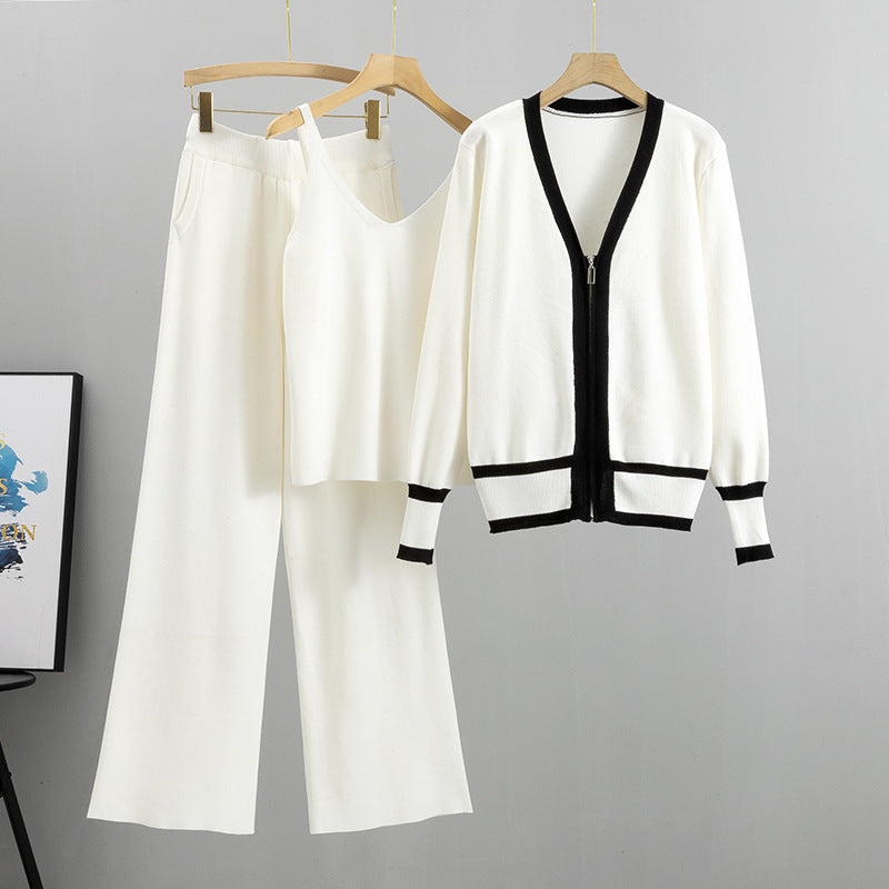 Cardigan Sling Wide-leg Pants Three-piece Suit