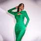 Slim-fit Pleated Hollow-out Long Sleeve Dress