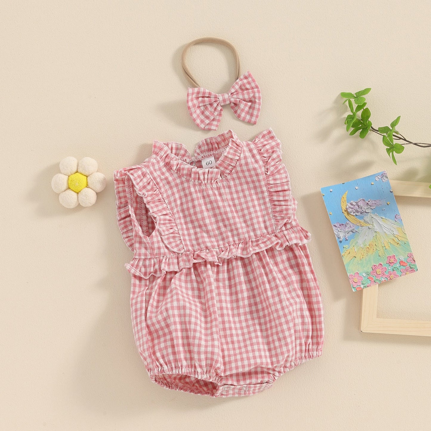 Lace Jumpsuit Girls' Sleeveless Baby Bodysuit Romper Headscarf