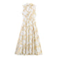 Fitted Waist Turn-down Collar Sleeveless Long Dress