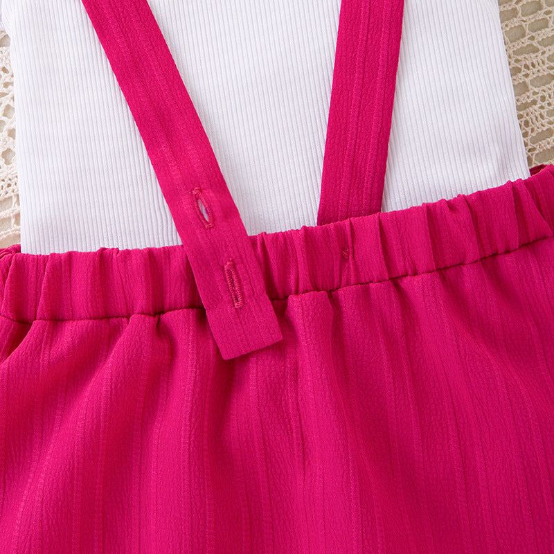 Girls' Short-sleeved Top Suspender Pants Hair Accessories