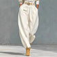 Womens Simple-style Loose Top And Harem Wide-leg Pants Two-piece Set With Belt